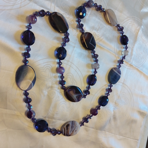 Vintage Amethyst Agate Crystal Purple Lavender Long Necklace 20s to 60s - Picture 8 of 9